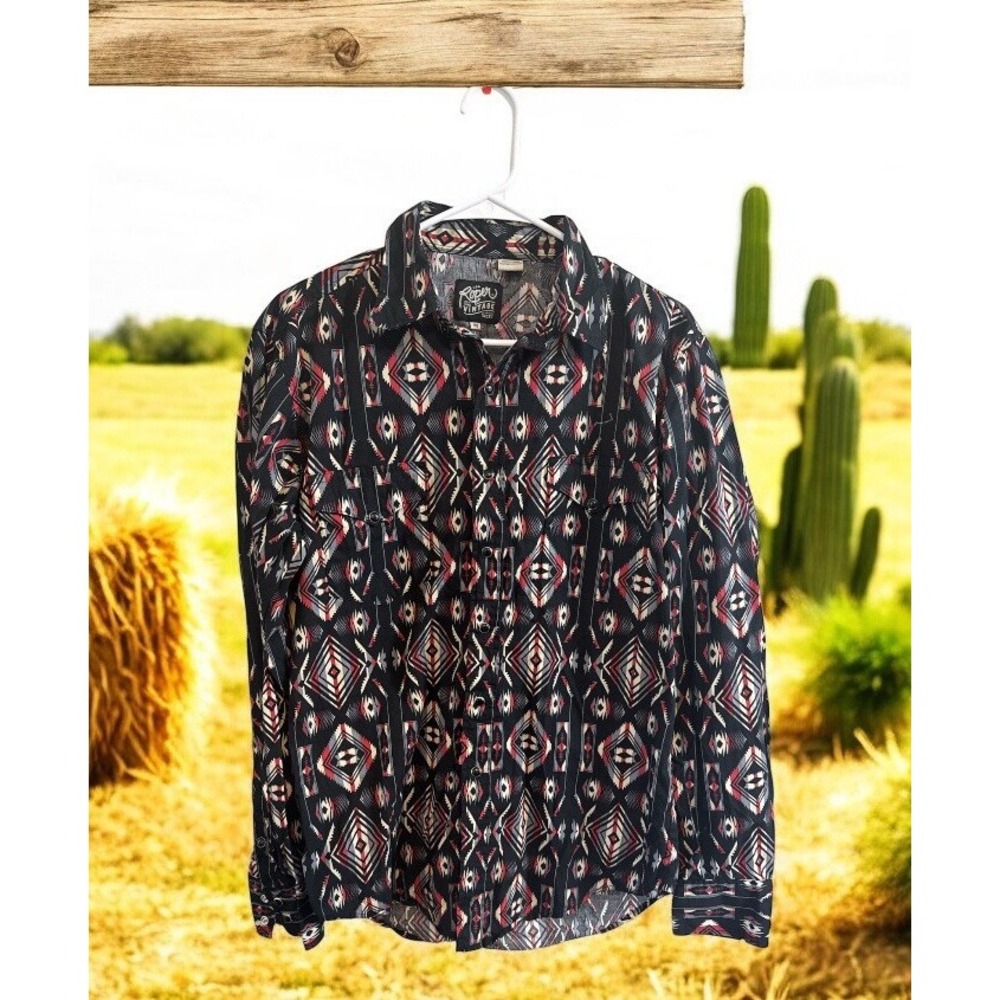 Men's Roper BLANKET AZTEC PRINT WESTERN SHIRT w/ Snaps Rodeo ‎ Farm Sz. Med